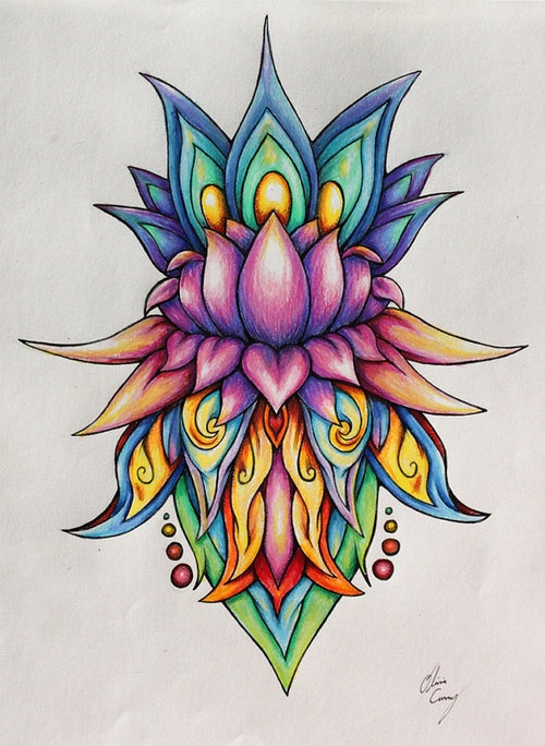 a drawing of a flower with many colors