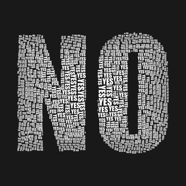 the word no is made up of small letters in white and black on a black background