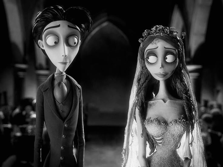 the corpse bride and groom are standing next to each other in front of an audience