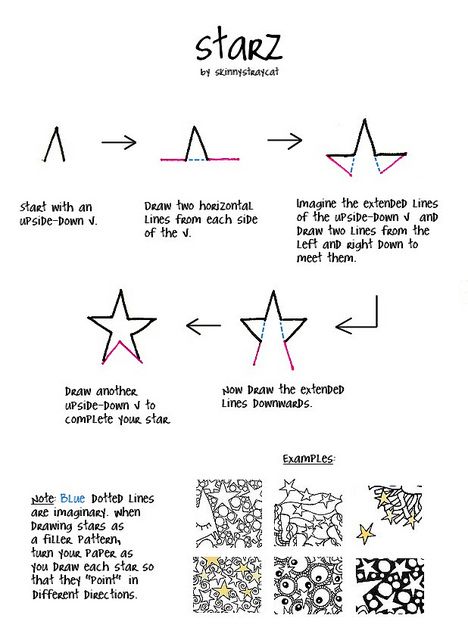 the steps to draw stars with different shapes and sizes, including one for each star