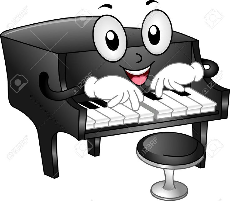 a cartoon piano character playing the keyboard