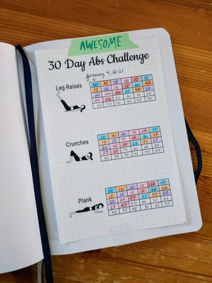 an open notebook with the words awesome 30 day ab challenge written on it