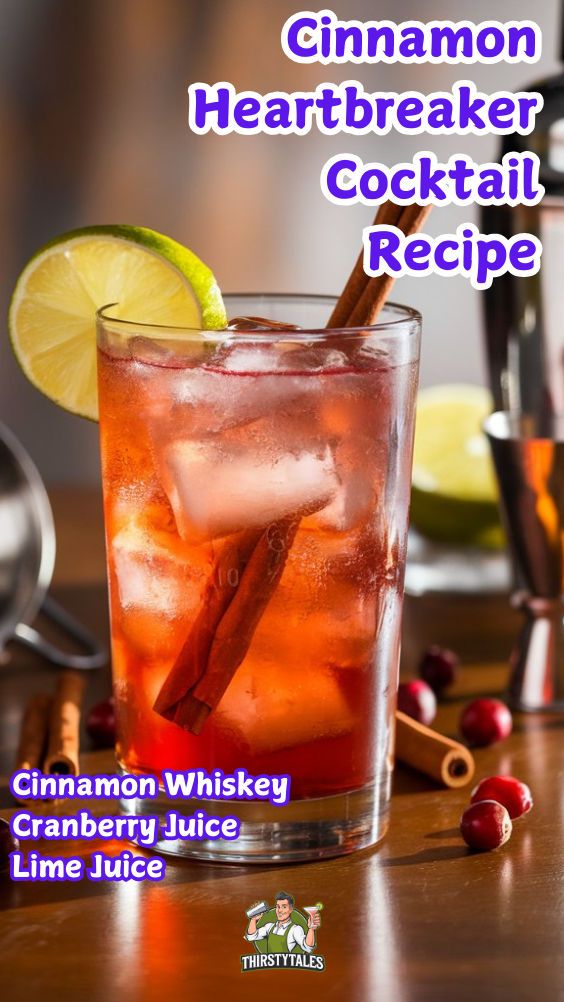 the cinnamon heart breaker cocktail recipe is ready to be served with ice and cranberry juice