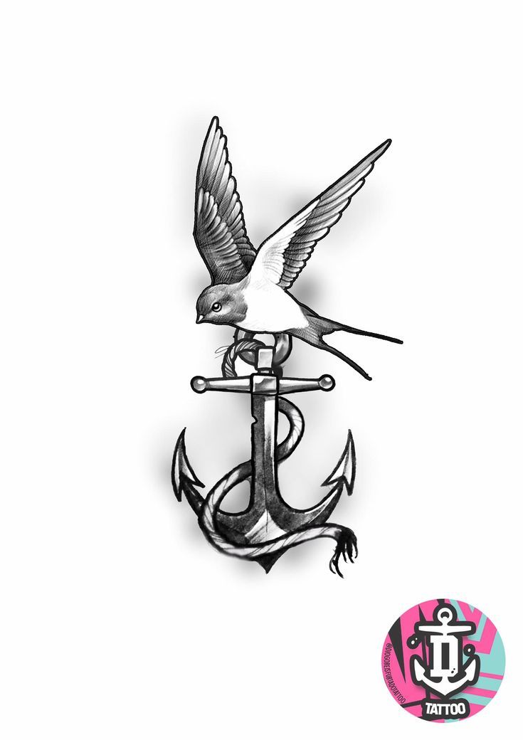 an anchor and bird tattoo design on a white background