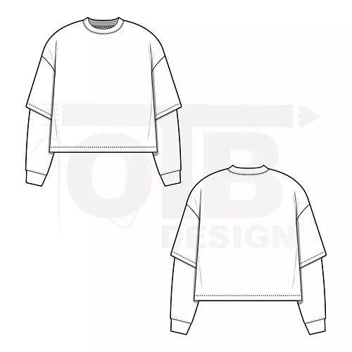 CROPPED OVERSIZED LONG SLEEVE LAYERED T-SHIRT Footwear Design Portfolio, Clothes Mockup Free, Clothing Branding Design, Graphic Design Clothing, Layered Long Sleeve T Shirt, Clothing Templates, Apparel Design Inspiration, Design Tech, Fashion Vector