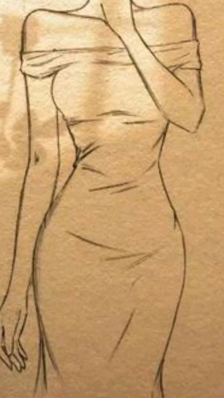 a drawing of a woman's body with her hand on her hip, in black and white