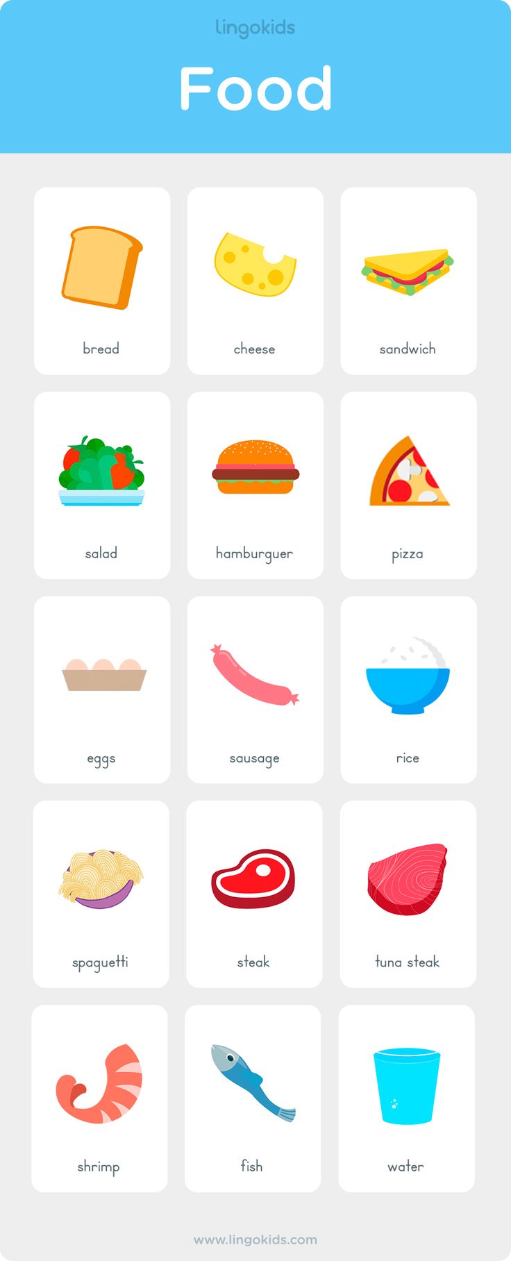 the food icons are shown in different colors and sizes, including eggs, meats, bread