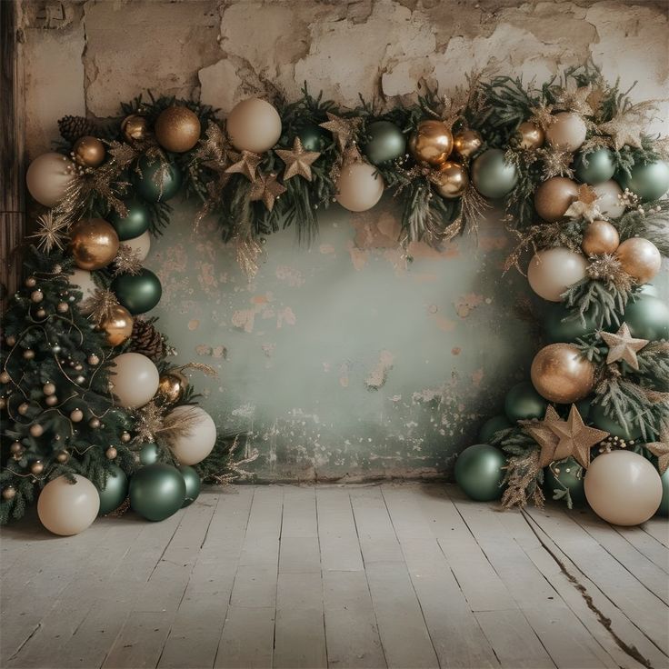 an image of christmas decorations on the wall with stars and baubles around it