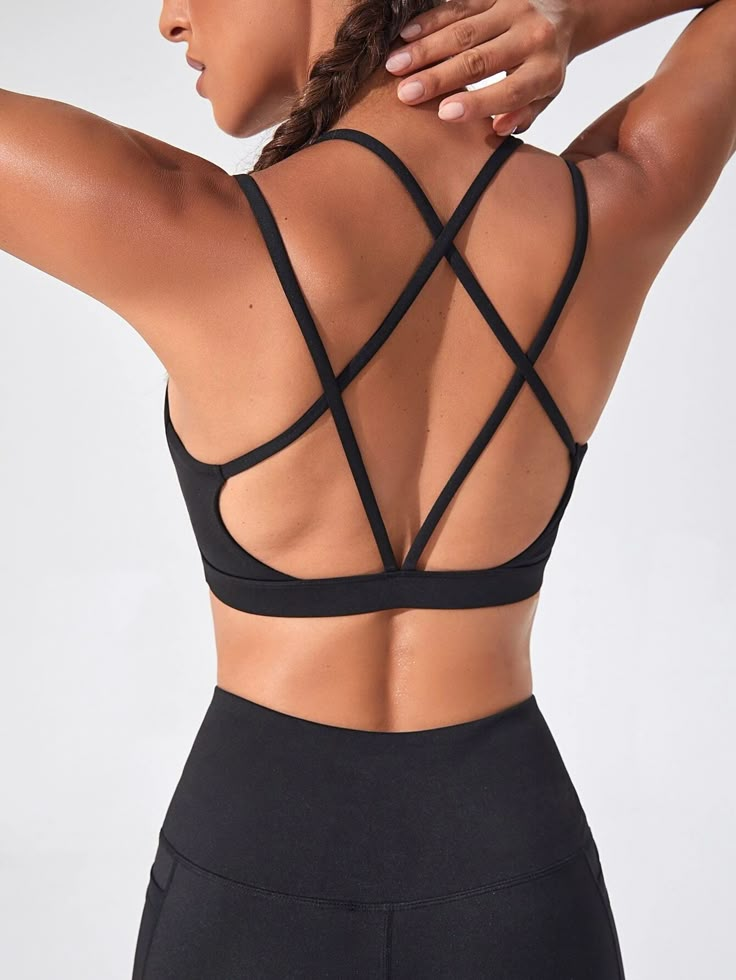 Yoga Sxy Strappy Back Sports Bra | SHEIN USA Sports Bra Back Design, Sports Bras Outfits, Types Of Clothing Styles, Sports Bra Outfit, Sports Bra Design, Estilo Fitness, Gym Apparel, Yoga Sports Bra, Training Tops