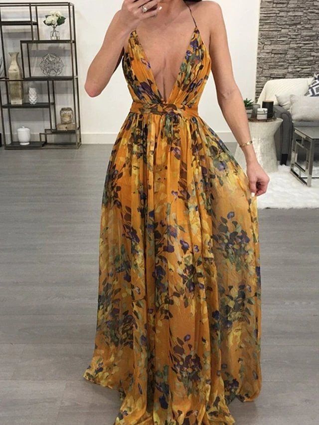 Boho Mode, Backless Long Dress, Bohemian Style Dresses, Beach Dresses Summer, Bohemian Maxi Dress, Maxi Dresses Casual, Boho Maxi Dress, Bohemian Dress, Printed Maxi Dress