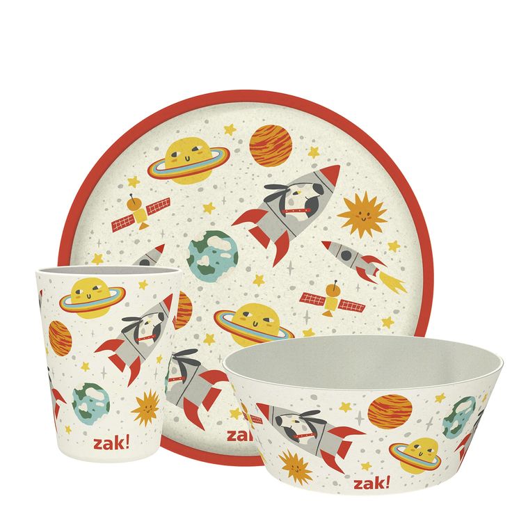 Zak Designs Kids Dinnerware Set 3 Pieces, Durable and Sustainable Melamine Bamboo Plate, Bowl, and Tumbler are Perfect For Dinner Time With Family (Spaceships) Bamboo Table Runner, Bamboo Placemats, Bamboo Cups, Bamboo Utensils, Bamboo Plates, Time With Family, Presents For Kids, Colorful Artwork, Dish Sets