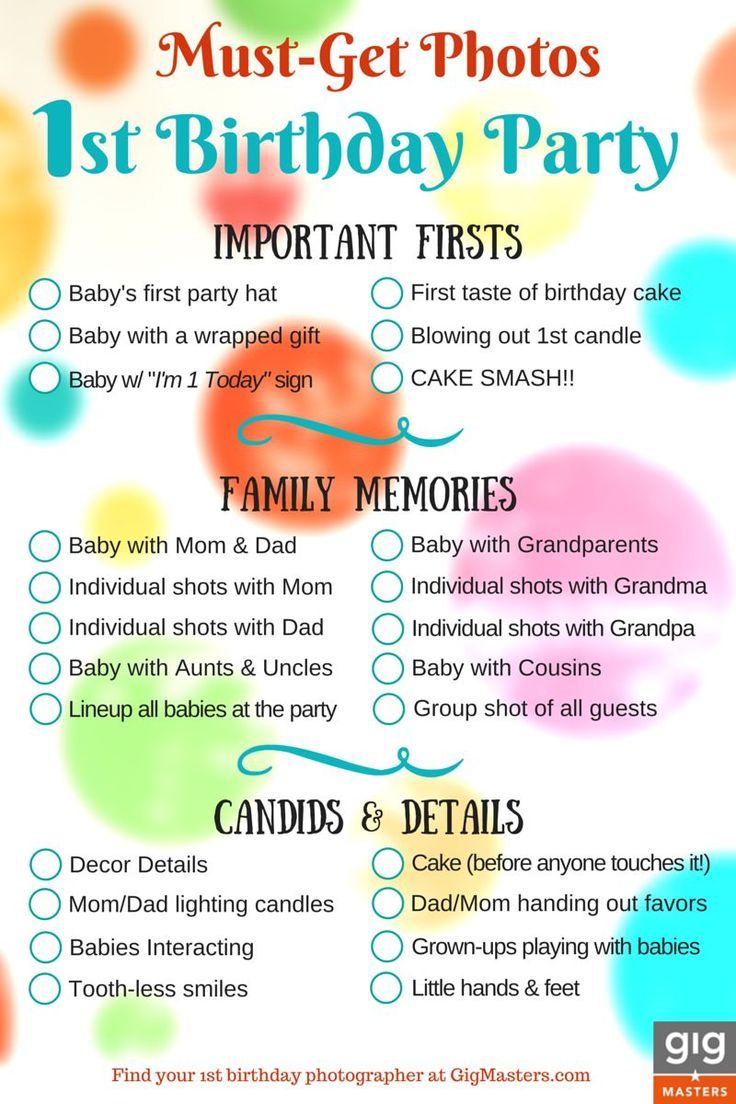 a birthday party checklist with lots of colorful bubbles on the top and below it