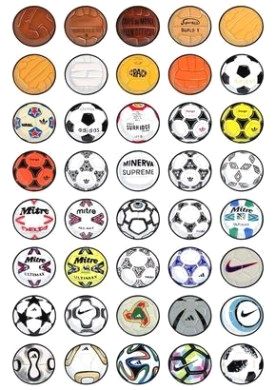 a bunch of different types of soccer balls