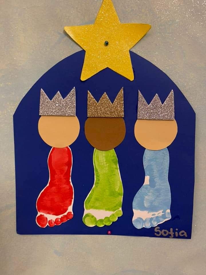 Wisemen Crafts For Preschoolers, 3 Kings Day Crafts For Kids, Wisemen Craft, Epiphany Crafts For Kids, 3 Wise Men Craft, Three Kings Day Crafts For Kids, Christmas Footprint Crafts, Nativity Scene Crafts, Mothers Day Crafts Preschool