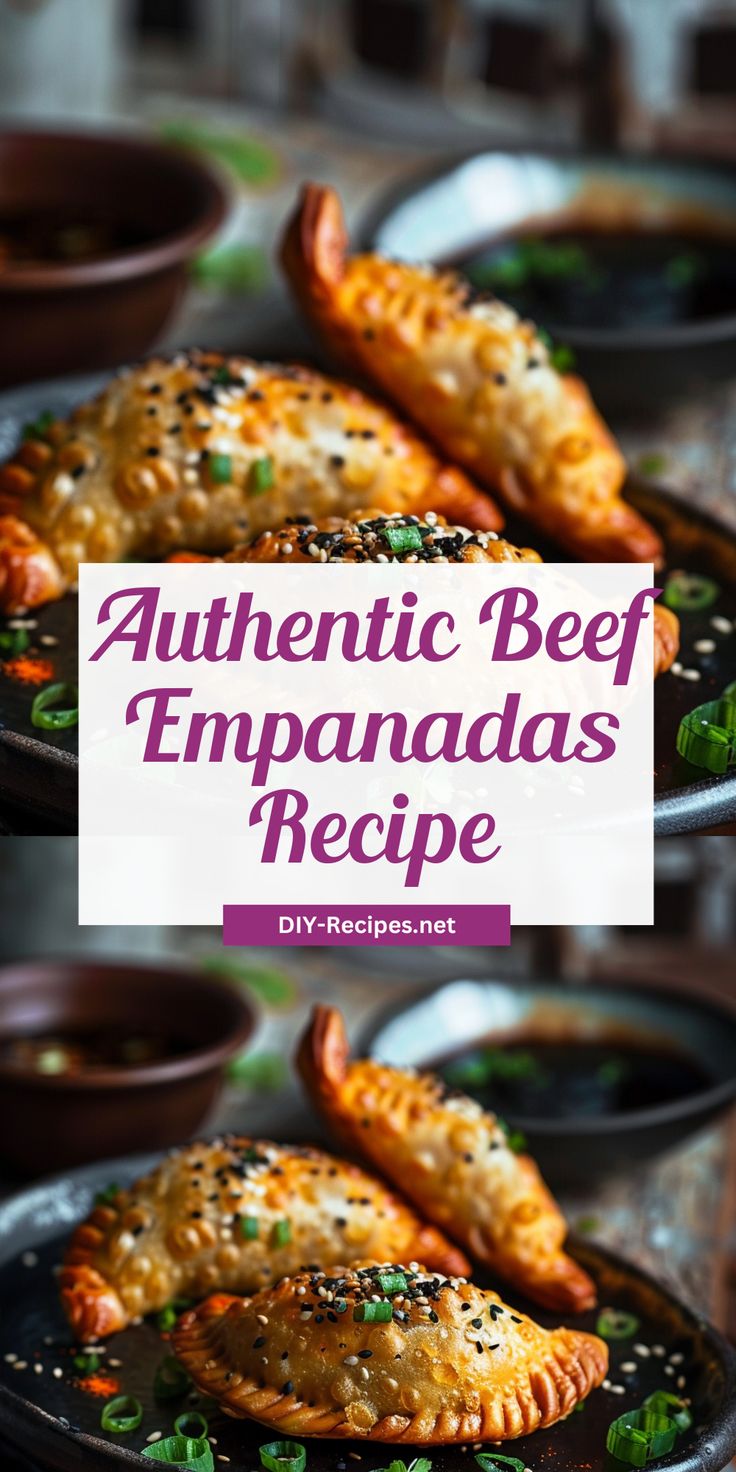 an image of authentic beef empanadas recipe on a plate with text overlay