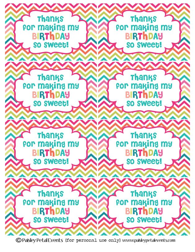 printable thank tags for birthdays with colorful chevroned background and words on them