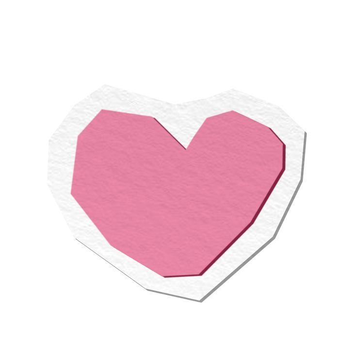 a pink heart shaped piece of paper on a white background with the corner cut out