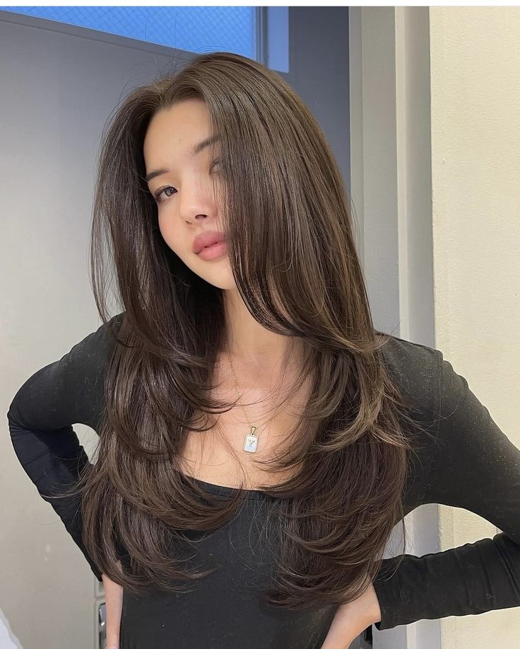 Long Wispy Side Bangs, Korean Long Layered Haircut, Long Front Bangs, Front Layers Long Hair, Haircuts For Long Hair With Layers, Hair Inspiration Long, Layered Haircuts For Medium Hair, Haircut Inspo, Hairstyles For Layered Hair