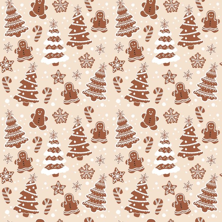 gingerbread christmas trees and snowflakes on a beige background