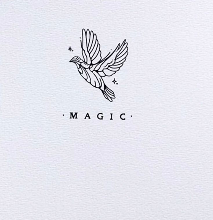 a black and white drawing of a bird with the word magic on it's back