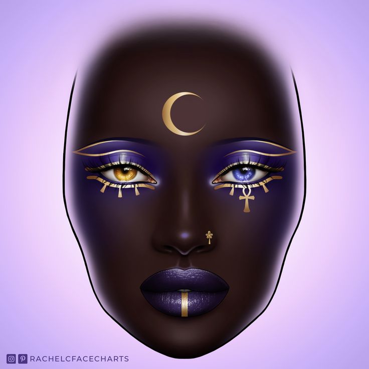 Eye Of Horus Eyeliner, Simple Creative Eye Makeup, Blue And Gold Makeup Looks, Moon Inspired Makeup, Moon Makeup Look, Draped Blush, Sleepover Makeup, Moon Goddess Makeup, Blue And Gold Makeup