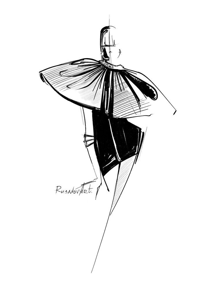 a black and white drawing of a woman in a dress with an umbrella on her head