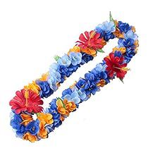 two colorful flower leis are shown on a white background