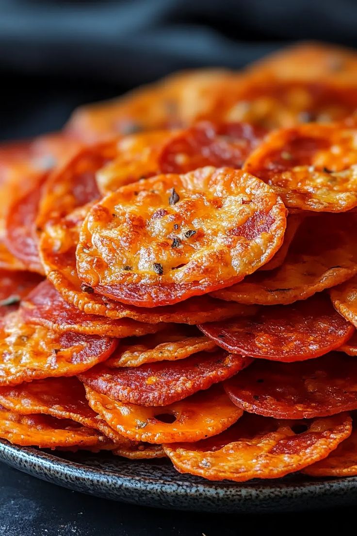 a pile of sliced up pizza on a plate with pepperoni and cheese toppings