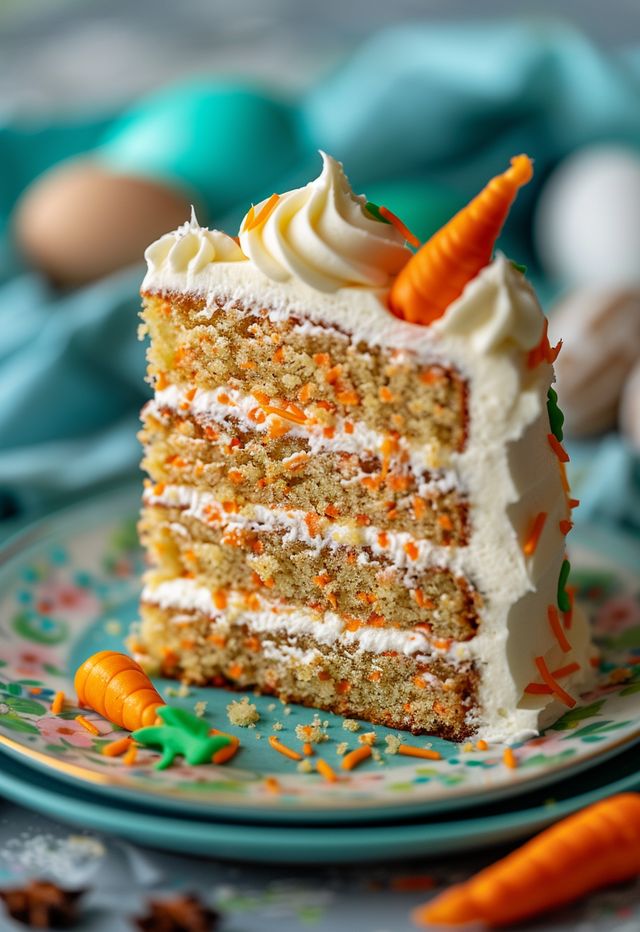 a slice of carrot cake on a plate