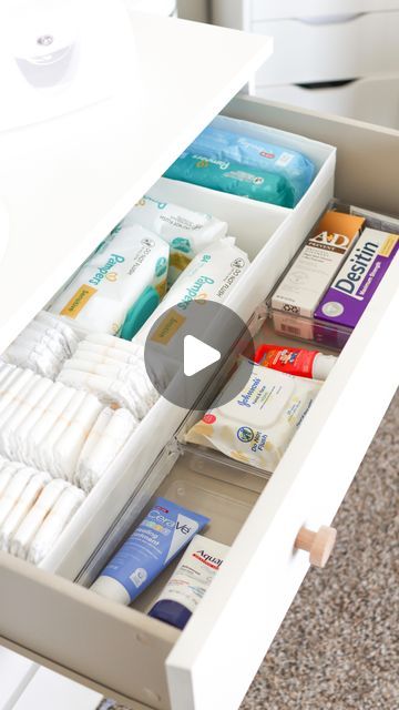 an open drawer with toiletries in it