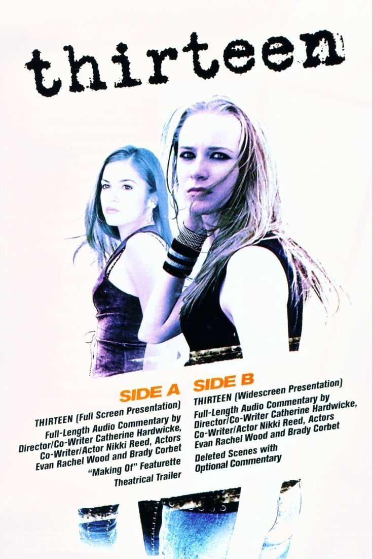 a poster with two women standing next to each other in front of a white background