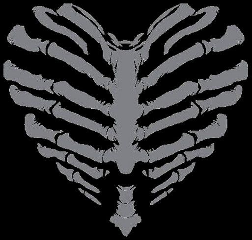 a black and white image of a skeleton in the shape of a heart