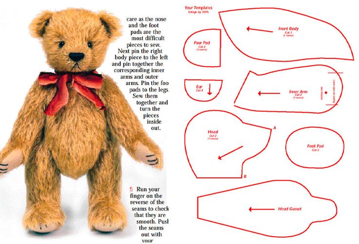 the teddy bear has been cut out and is ready to be put into its own pattern