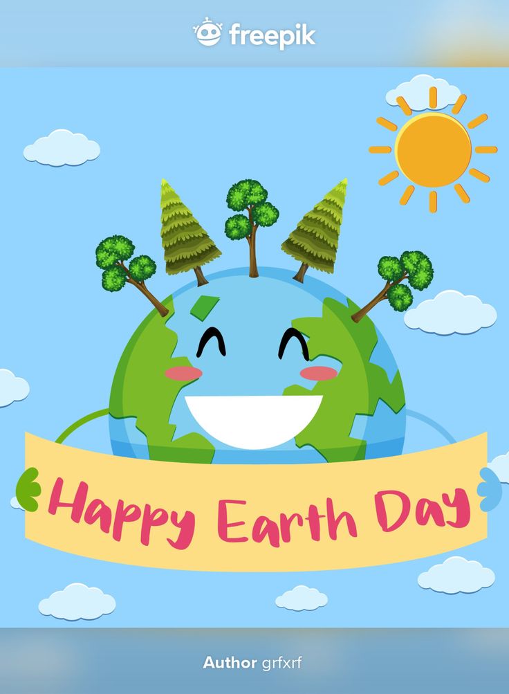 a happy earth day banner with trees on top