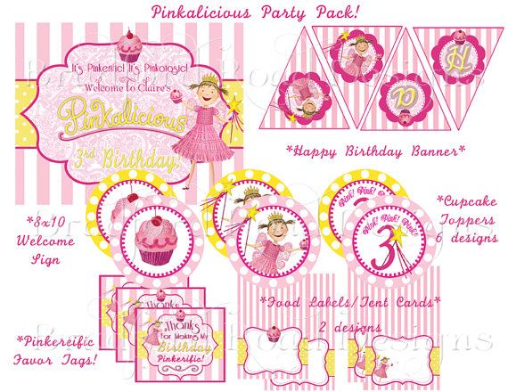 pink and yellow birthday party package with cupcakes