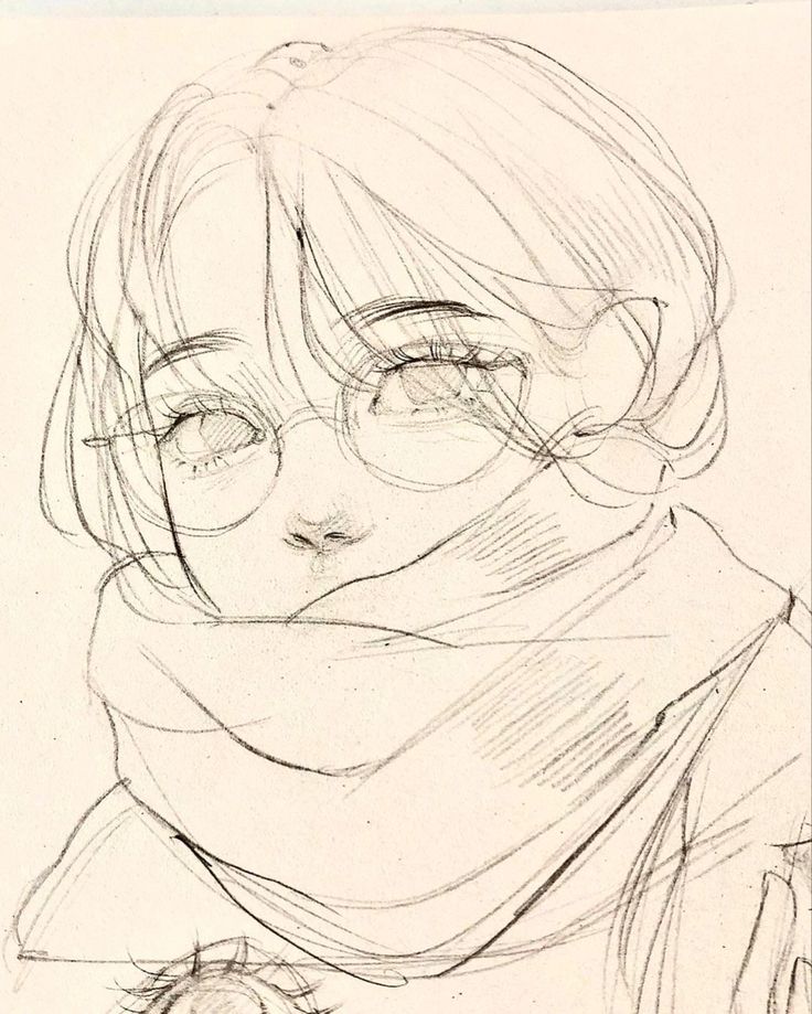 a drawing of a woman with glasses and a scarf