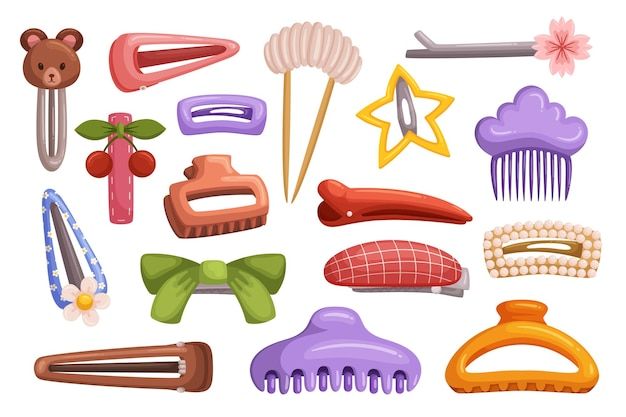 an assortment of different types of hair accessories on a white background with clippings