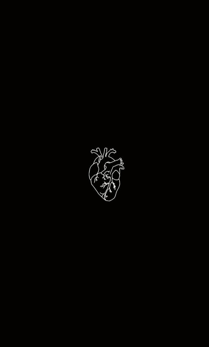 a black and white drawing of a heart in the middle of a dark wallpaper