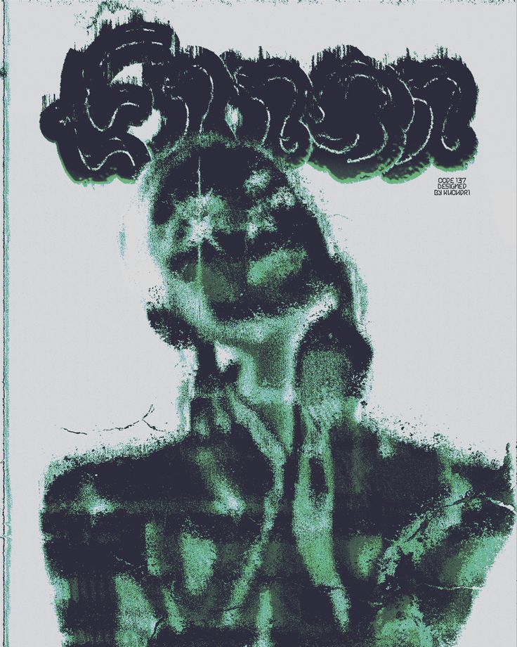 an abstract painting of a woman's face in green and black