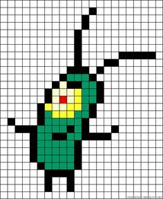 an image of a pixel art piece with a green and yellow costume on the front