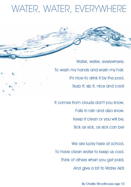 a poem written in blue water with bubbles