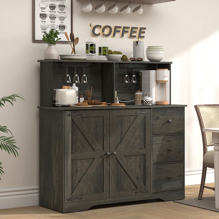 a coffee bar in the corner of a room