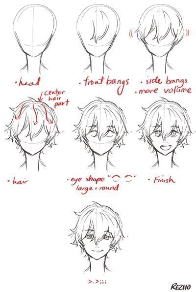 how to draw anime hair step by step