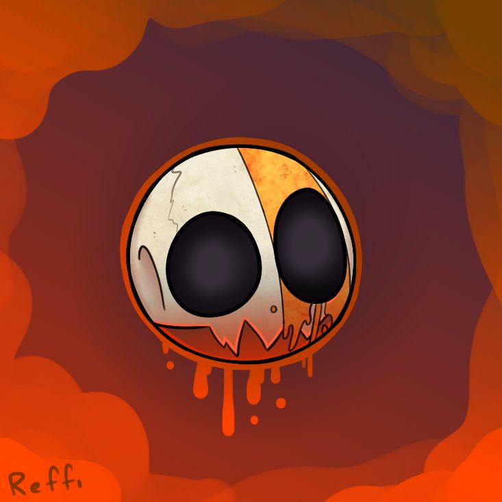 an image of a cartoon skull with blood dripping down it's face and eyes