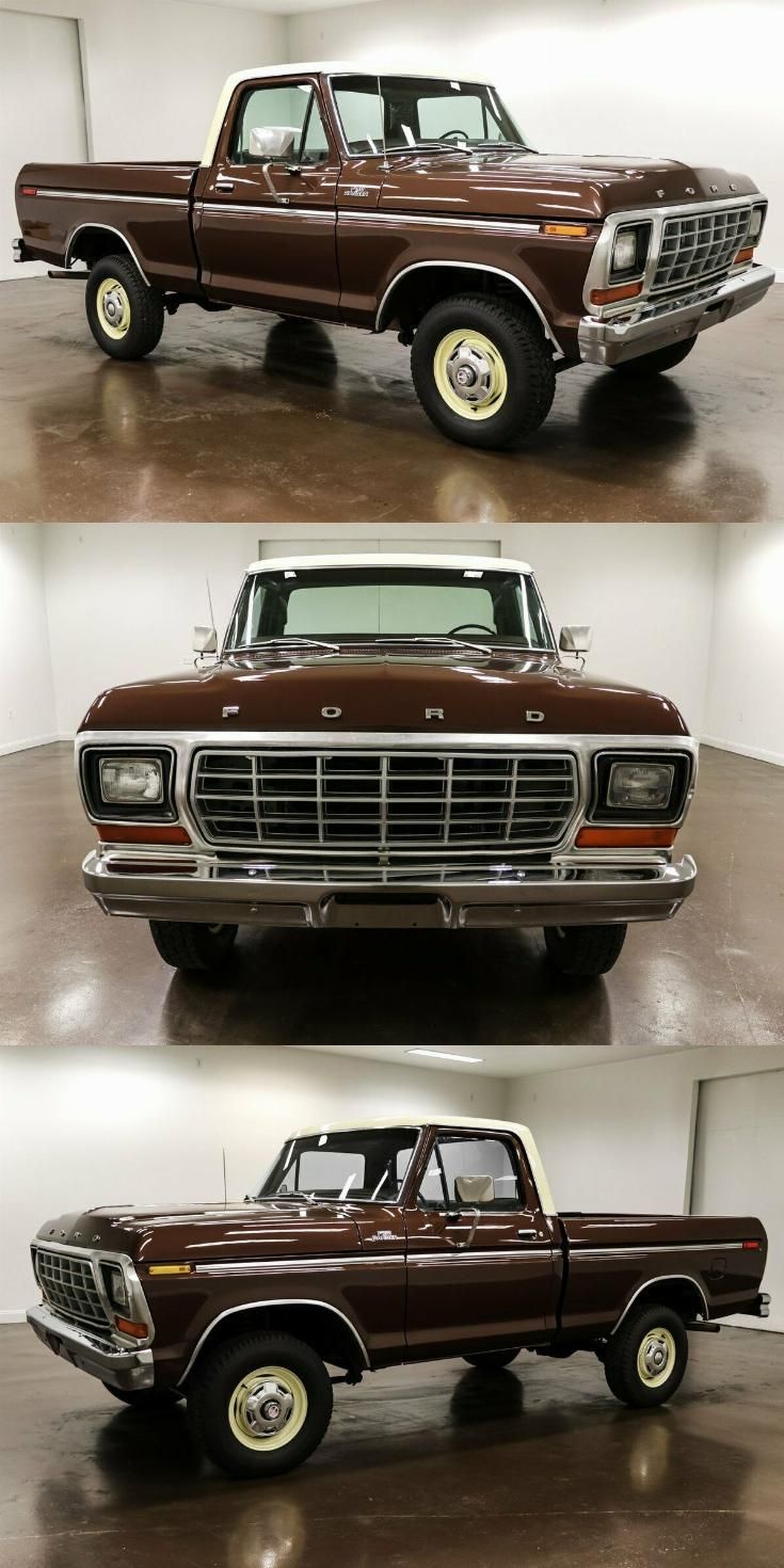 three different pictures of the same old truck