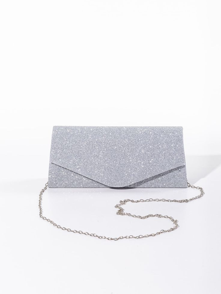 Silver Glamorous Collar  Glitter Plain Square Bag Embellished   Women Bags Prom Bag Silver, Prom Bags Clutches Silver, Silver Bag Prom, Formal Bags, Prom Bags, Sparkly Handbag, Formal Purse, Prom Bag, Formal Bag