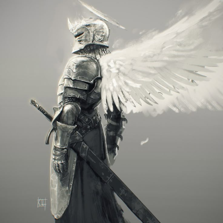 천사와 악마, Illustration Fantasy, Angel Warrior, Charcoal Drawings, Knight Art, Fantasy Armor, Armor Concept, Arte Fantasy, Fantasy Warrior