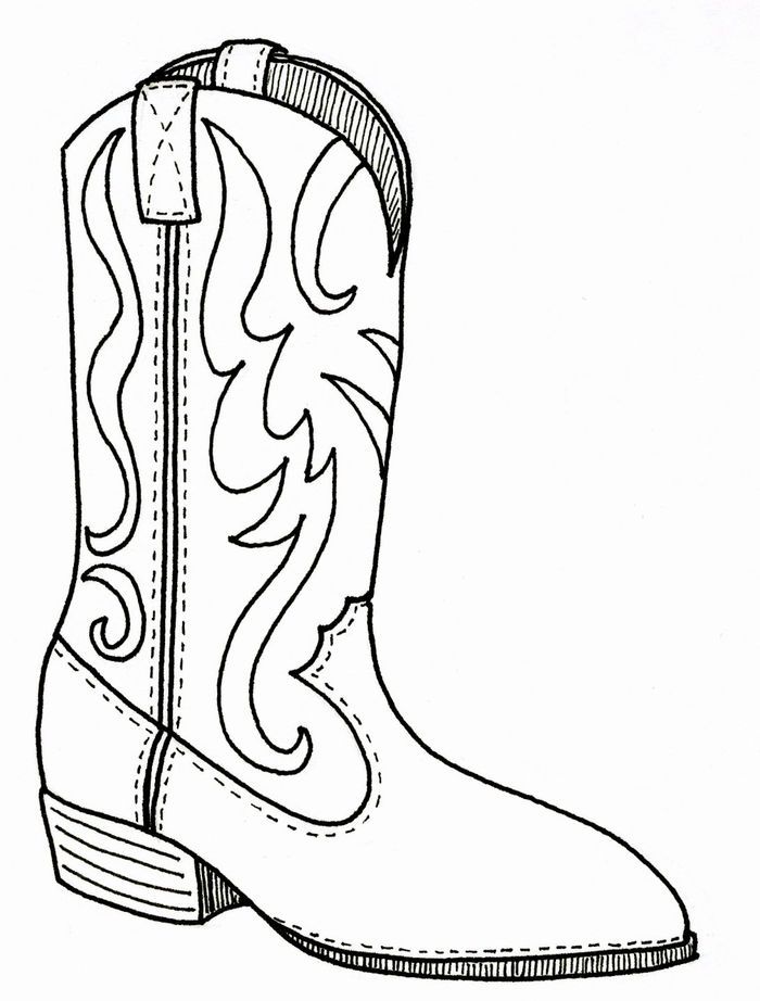 a black and white drawing of a cowboy boot