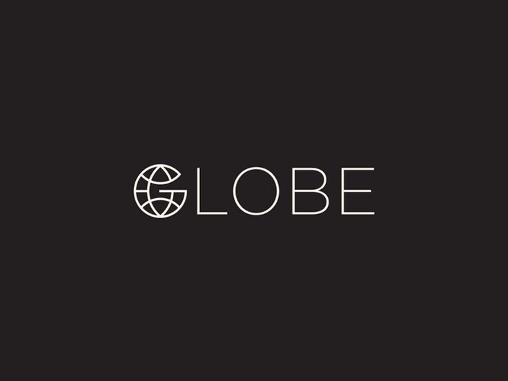 the globe logo is shown in white on a black background, and it says globe