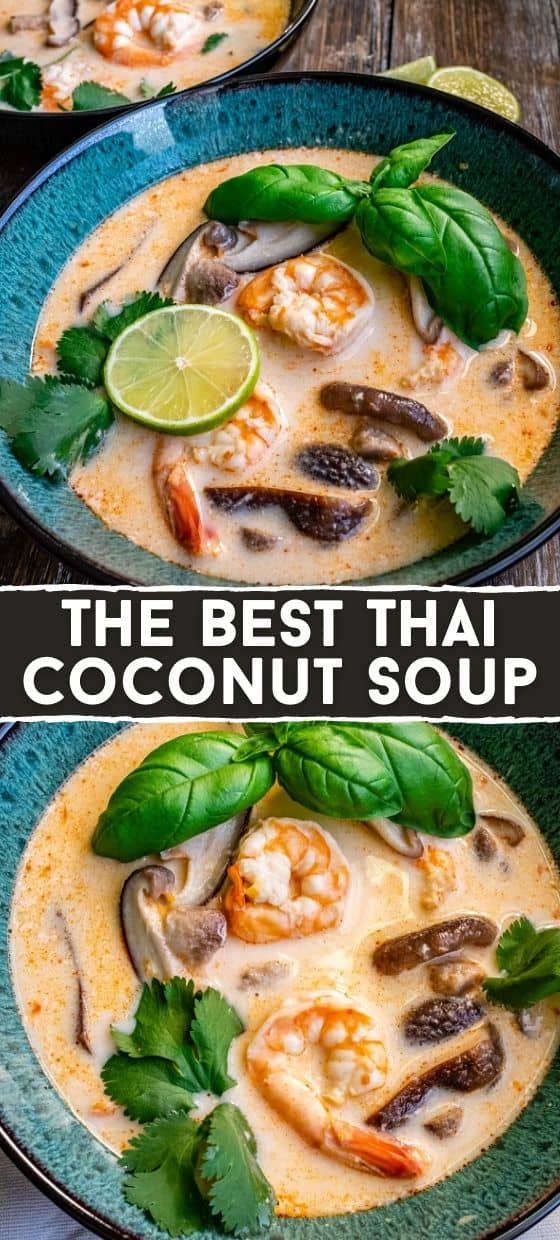 the best thai coconut soup with shrimp and basil